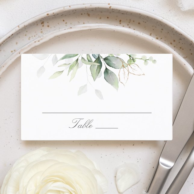 Carte De Placement Elégant Eucalyptus Feuille Mariage or vert (Créateur téléchargé)