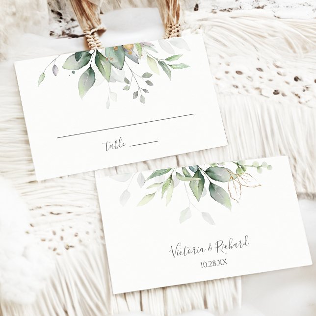 Carte De Placement Elégant Eucalyptus Feuille Mariage or vert (Créateur téléchargé)