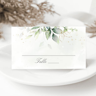 Carte De Placement Elégant Eucalyptus Feuille Mariage or vert