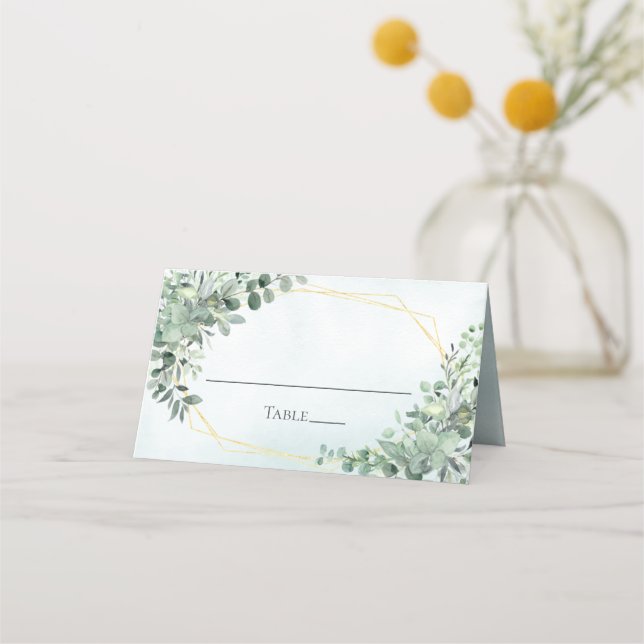 Carte De Placement Elégant Eucalyptus Verdure Or Mariage géométrique (Devant)