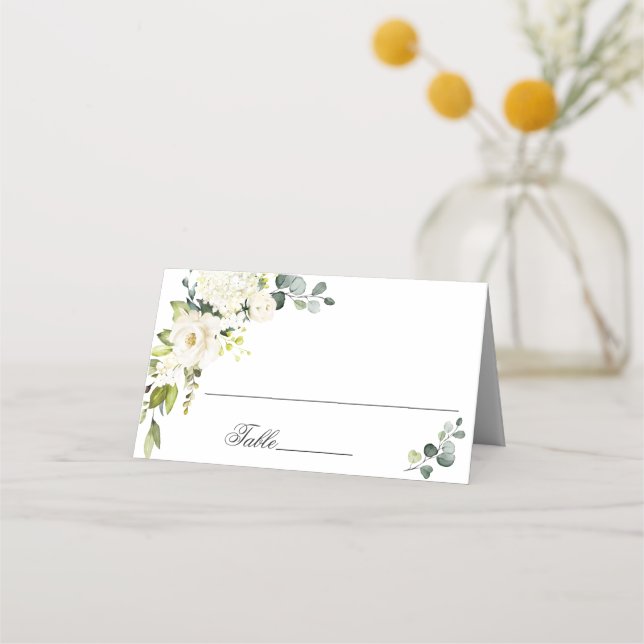 Carte De Placement Elégant Eucalyptus White Roses Mariage (Devant)