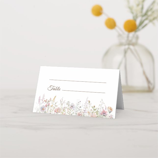 Carte De Placement Élégant Fleur sauvage aquarelle Mariage plié (Devant)