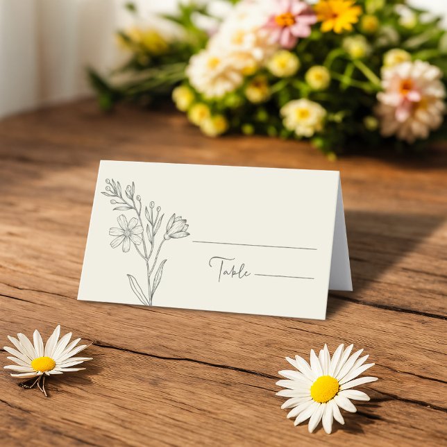 Carte De Placement Elégant Fleur sauvage de marguerite noir et blanc (Créateur téléchargé)