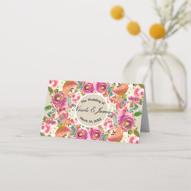 Carte De Placement Élégant Floral Rustique Chic Kraft Table Assise (Devant)