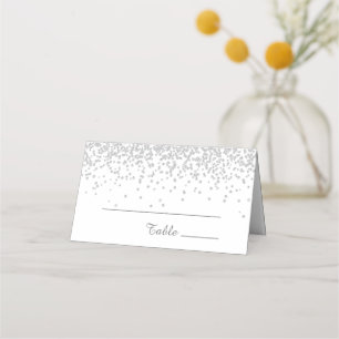 Carte De Placement Elégant Glam White Parties scintillant argent Anni