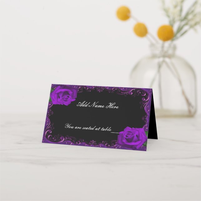 Carte De Placement Élégant Goth violet Roses table carte place (Devant)