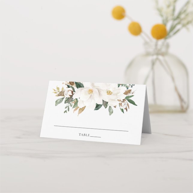 Carte De Placement Elégant Ivoire Magnolia Verdure Mariage Nom d'hôte (Devant)