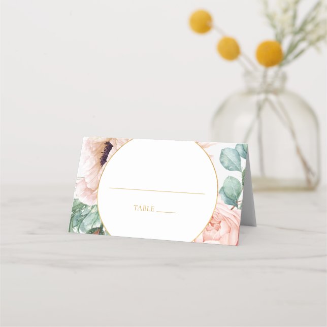 Carte De Placement Elégant Jardin Floral Blush | Carte de place pliée (Devant)