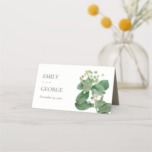 CARTE DE PLACEMENT ÉLÉGANT LEAFY FOLIAGE VERTE COULEUR D'EAU FLORALE