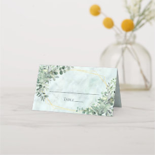 Carte De Placement Elégant marbre Eucalyptus Mariage or verdure