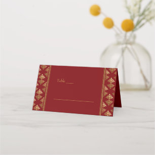 Carte De Placement Élégant Mariage à motif rouge or damassé