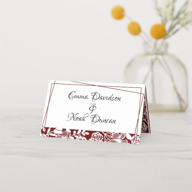 Carte De Placement Élégant Mariage Bourgogne Numéro de table Carte de (Devant)