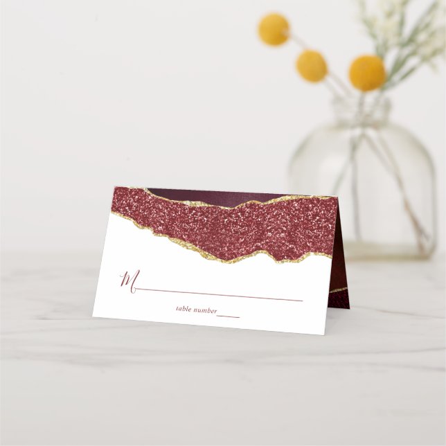 Carte De Placement Élégant Mariage d'âge de Bourgogne et d'or (Devant)