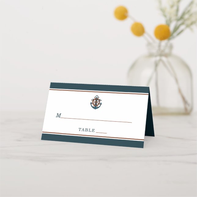 Carte De Placement Élégant Mariage d'Ancres de la marine nautique (Devant)