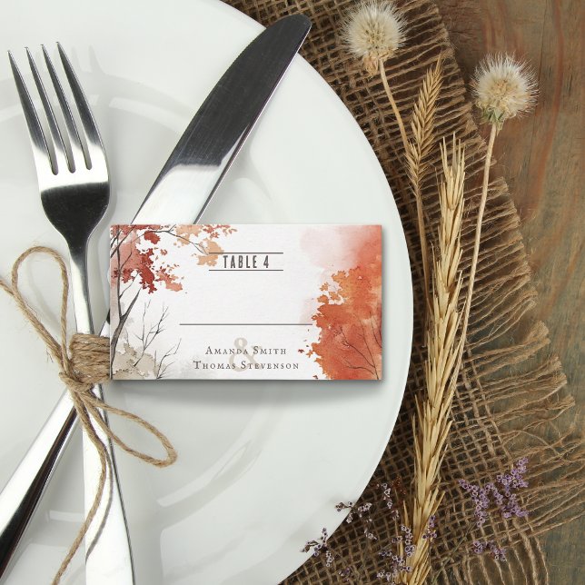 Carte De Placement Elégant mariage d'aquarelle d'automne rustique (Créateur téléchargé)