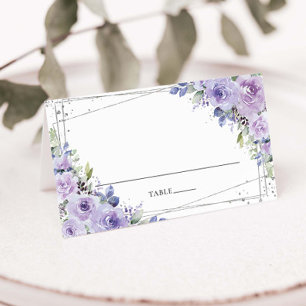 Carte De Placement Élégant Mariage d'argent floral Lilac violet