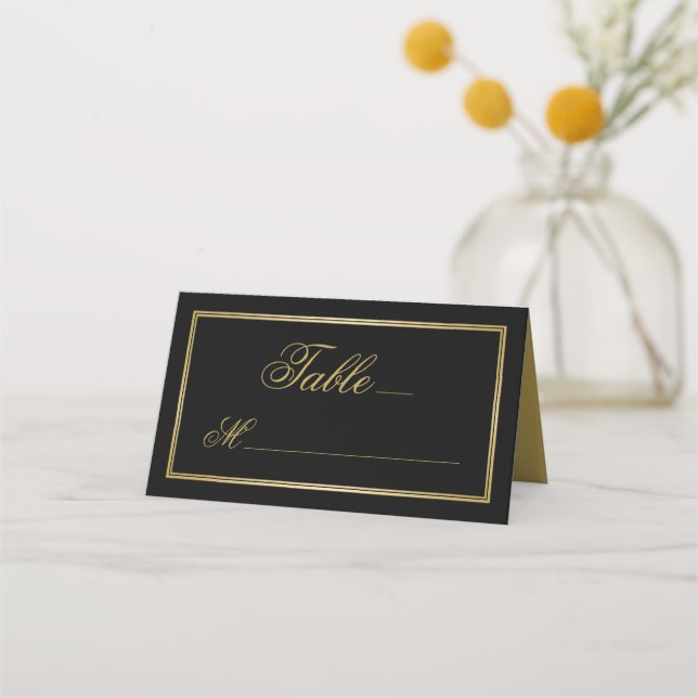 Carte De Placement Élégant Mariage de calligtromaphie d'or noir (Devant)