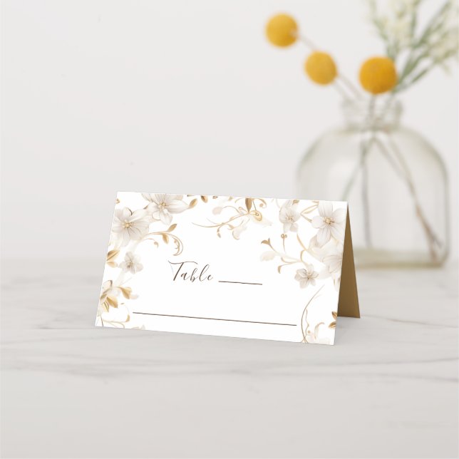 Carte De Placement Élégant Mariage de design de Fleur de Tan Blanc (Devant)