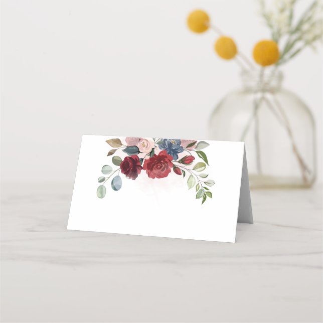 Carte De Placement Elégant Mariage de feuillage Floral Bourgogne (Devant)
