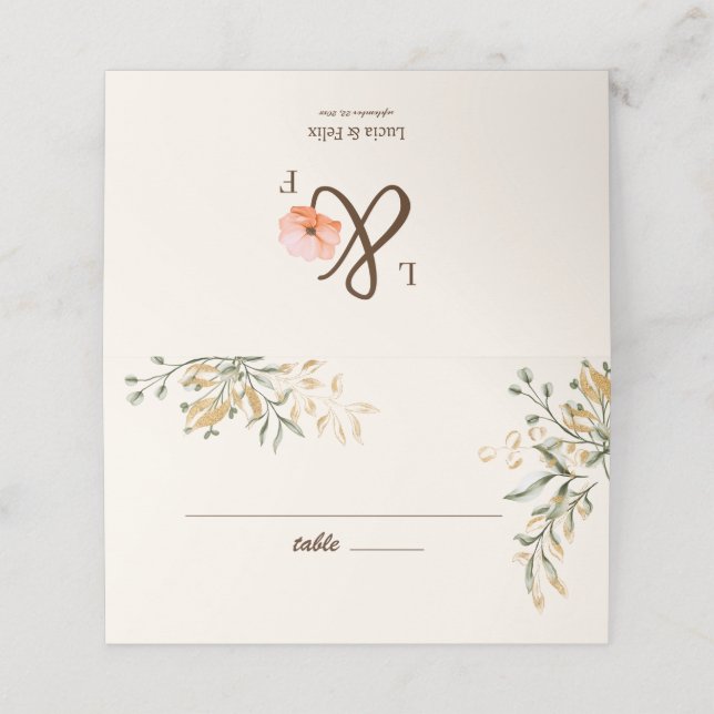 Carte De Placement Élégant Mariage de fleurs de la chute d'or (Extérieur déplié)