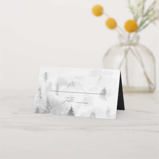 Carte De Placement Élégant Mariage de la forêt d'hiver de Grey (Devant)