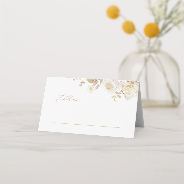 Carte De Placement Élégant Mariage de monogramme de couronne d'or (Devant)