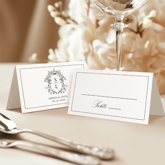 Carte De Placement Élégant Mariage de monographie baroque (Créateur téléchargé)