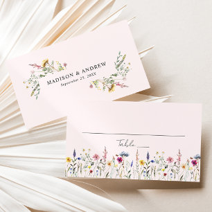 Carte De Placement Élégant mariage de prairie de fleurs sauvages rose