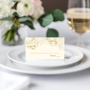 Carte De Placement Elégant Mariage de tourbe Florale Champagne Gold