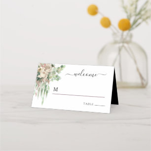 Carte De Placement Élégant Mariage Floral Noir Et Blanc