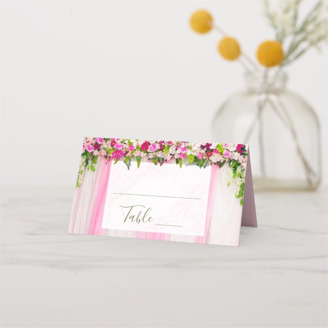 Carte De Placement Élégant Mariage floral rose vif numéro de table (Devant)