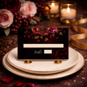 Carte De Placement Élégant mariage floral rouge noir lunatique