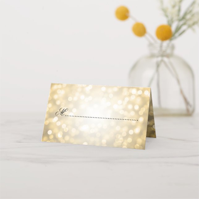 Carte De Placement Elégant Mariage Guest Place Card Gold Bokeh Lumièr (Devant)