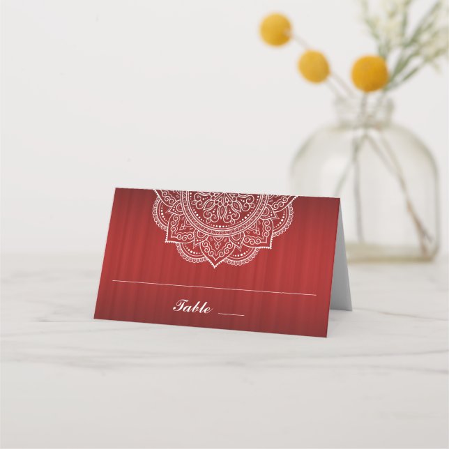 Carte De Placement Élégant Mariage indien Paisley blanc et rouge prof (Devant)