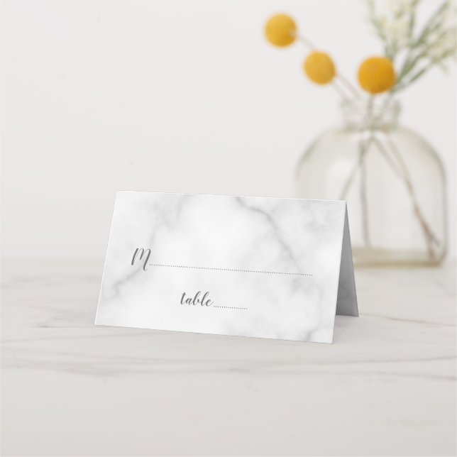 Carte De Placement Élégant Mariage Marbre blanc (Devant)