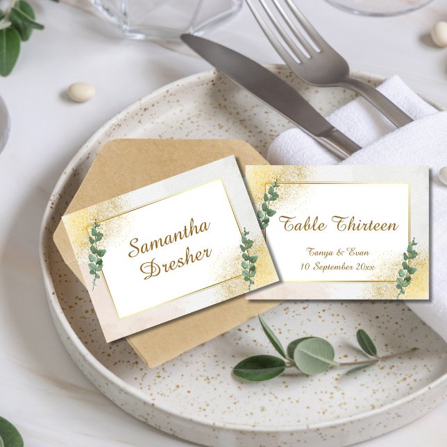 Carte De Placement Elegant Mariage photo Vert & Or (ELEGANT GREEN & GOLD WEDDING PLACE CARD)