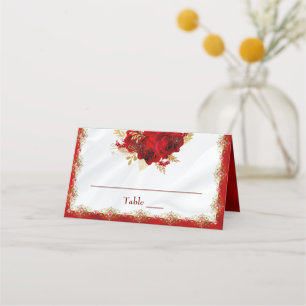Carte De Placement Élégant Mariage rouge et or Roses