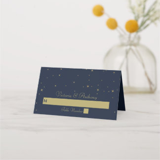 Carte De Placement Elégant Marine & Gold Falling Stars Mariage