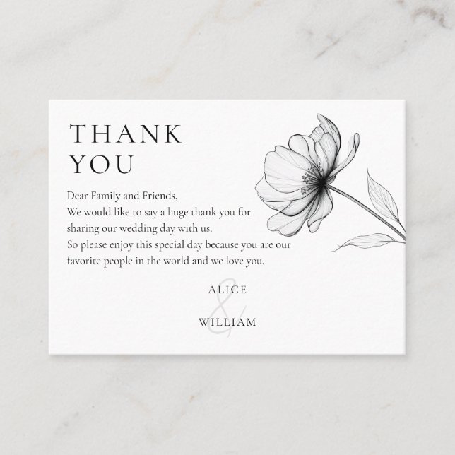 Carte De Placement Élégant minimaliste Merci Mariage Floral (Devant)