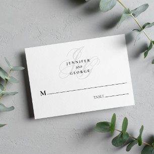 Carte De Placement Élégant monogramme initiales mariage blanc élégant