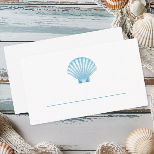 Carte De Placement Elégant Nautique Blue Seashell Beach Mariage