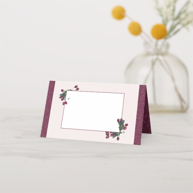 Carte De Placement Élégant Noël de la prune de canneberge botanique (Devant)