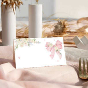 Carte De Placement Élégant Nœud Rose Floral 