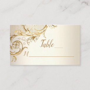 Carte De Placement Élégant or Floral Damask Script Monogramme Mariage