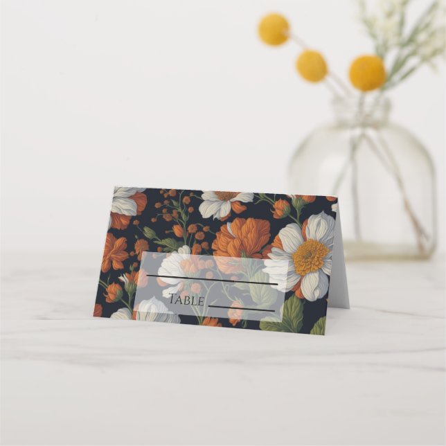 Carte De Placement Élégant oranger délicat fleurs florales blanches (Devant)