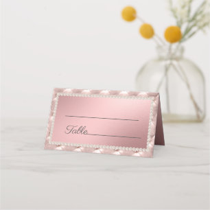 Carte De Placement Elégant Perles Chic Rose Or
