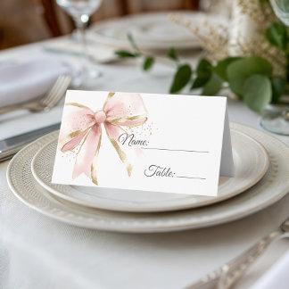 Carte De Placement Elegant Pink & Gold Coquette Bow 