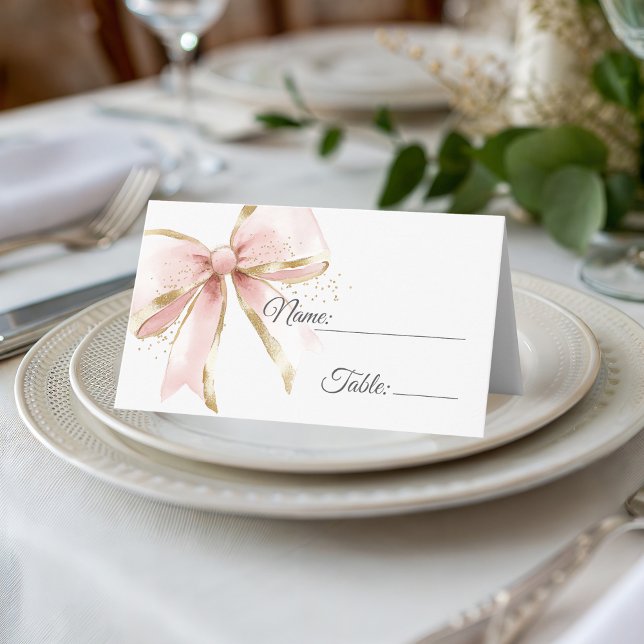 Carte De Placement Elegant Pink & Gold Coquette Bow  (Elegant Coquette Pink and Gold Bow Place card decoration table)