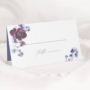 Carte De Placement Élégant Plum violet & Indigo Mariage Floral bleu