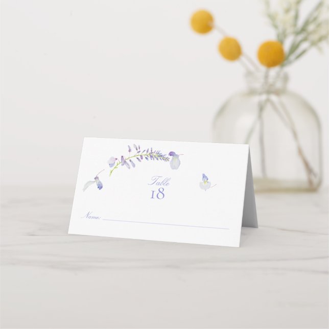 Carte De Placement Élégant Purple Wisteria Floral Script Numéro de ta (Devant)